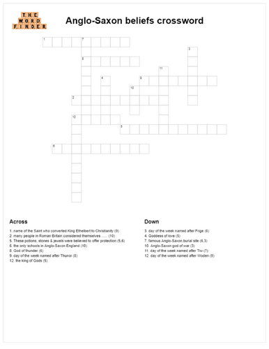 Anglo-Saxon beliefs crossword