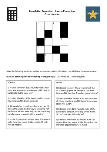 Foundation Proportion - Inverse Proportion Cross Number