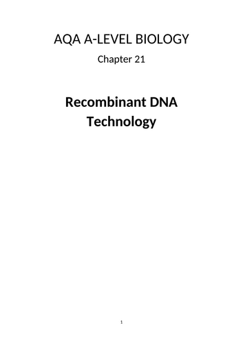 A-Level AQA Biology - Recombinant DNA Technology Workbook