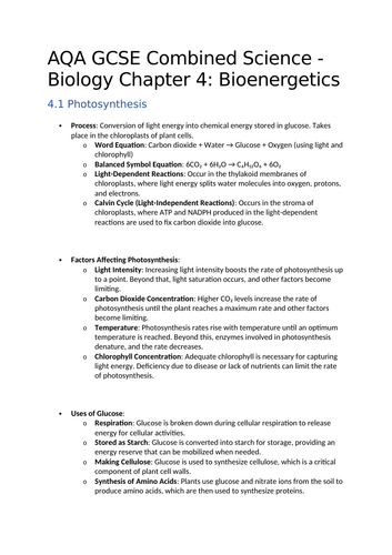 GCSE Biology - Bioenergetics