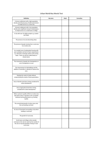 AQA GCSE Geography Paper 2 Key Words Tests