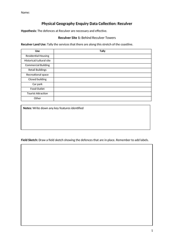 AQA Human and Physical Geography Enquiry Data Collection Booklet