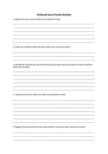 AQA GCSE Geography Fieldwork Exam Practice Booklet