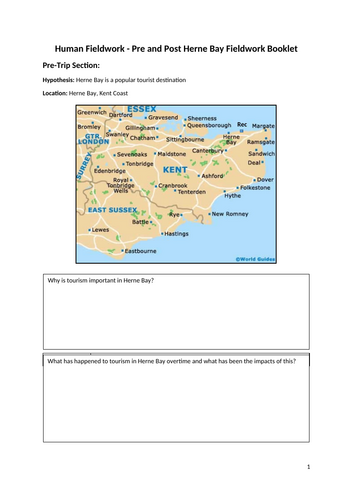 AQA GCSE Geography Human Geography Enquiry Fieldwork Booklet and Lessons (Tourism)
