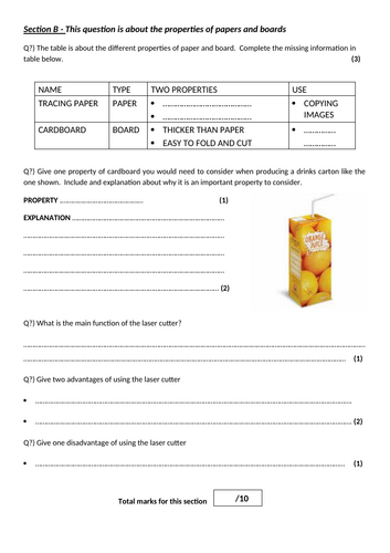 Year 8 Papers and Boards topic test