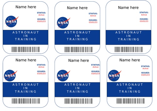 Astronaut labels for role play in EYFS