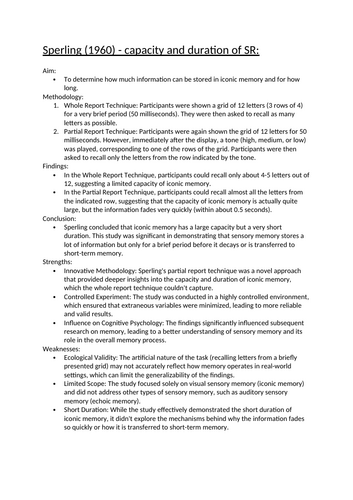 Alevel Psychology - Memory: Multi-Store Model Research