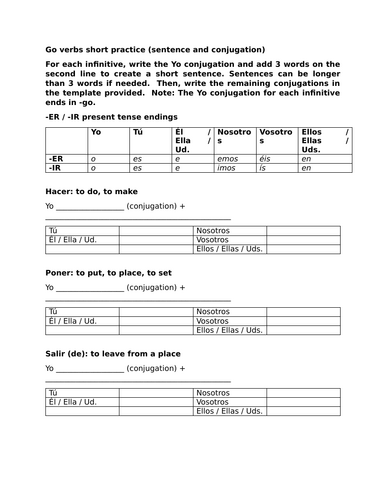 Go verbs short practice (sentence and conjugation)