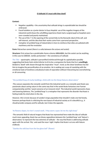 O Solitude! If I must with thee dwell’ A* Notes