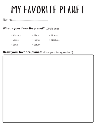 my favorite planet worksheet - solar system activities for kindergarten