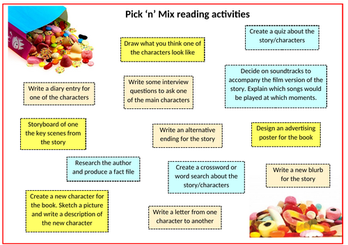 Reading book tasks pick n mix style