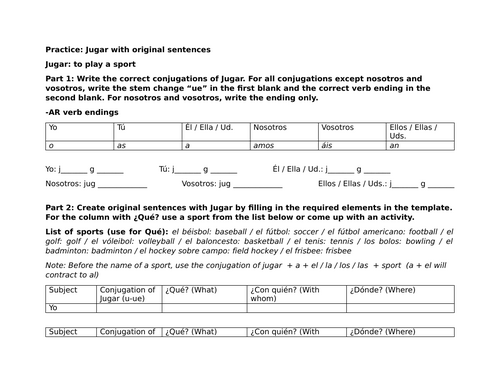 Practice: Jugar with original sentences