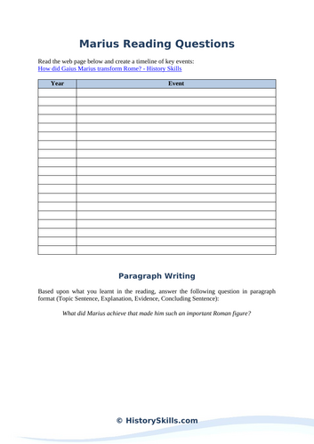 Gaius Marius Reading Questions Worksheet