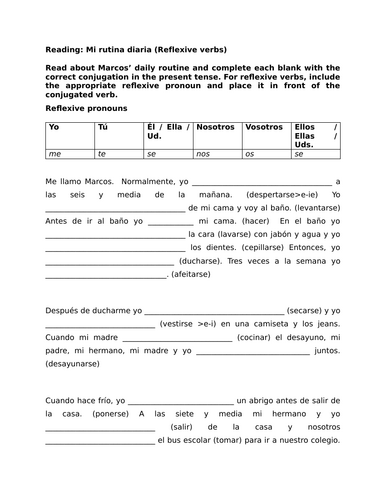 Reading: Mi rutina diaria (Reflexive verbs)