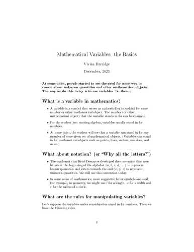 Mathematical Variables: the Basics