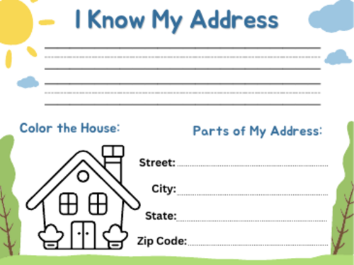 my address worksheet for kindergarten - learn my address printable