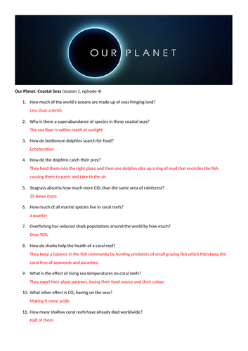 Our Planet: Coastal Seas Worksheet