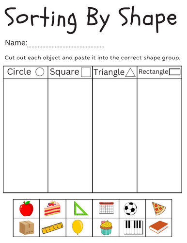 sorting objects by shape worksheets for kindergarten