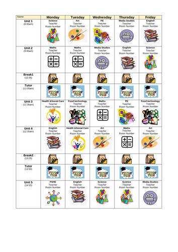 ASD/ ADHD Friendly Secondary Visual Timetable Template