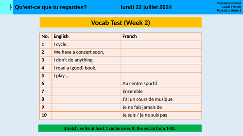 Module 1 Unit 3 Qu'est-ce que tu regardes H New French Edexcel GCSE 2026 Lesson Higher and Foundatio