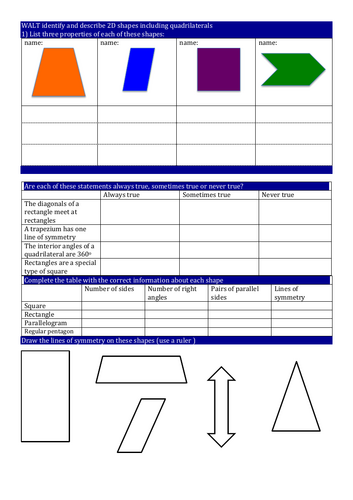 2D shapes including quadrilaterals revision Y5 Y6 SATs