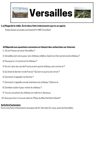 FRENCH Activité d'enquête - Versailles (en français)