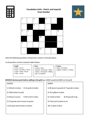 Foundation Units - Metric and Imperial Cross Number