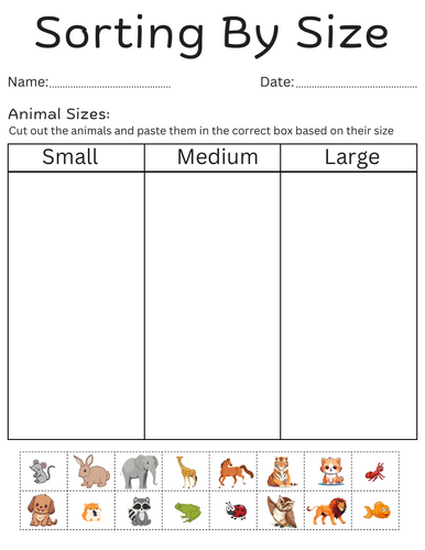 sorting by size worksheets for kindergarten - printable sorting by size activities