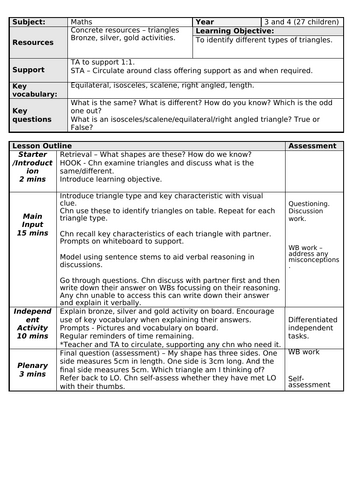 KS2 Mastery triangles lesson and differentiated activities