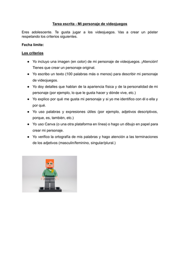 SPANISH Assessment - My video game character