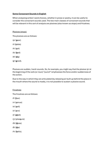 GCSE English Description of Consonant Sounds