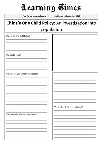 China's One Child Policy - KS3 (Key Stage 3)