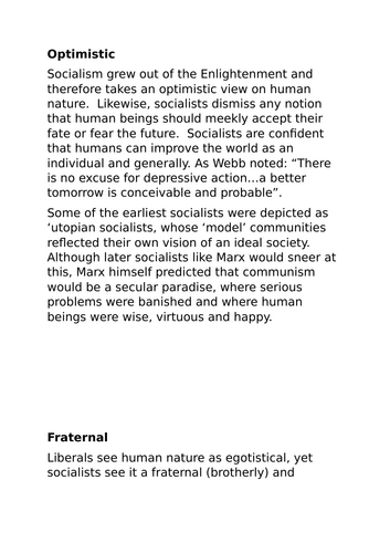 AQA Politics 7152/3 - socialist views on human nature