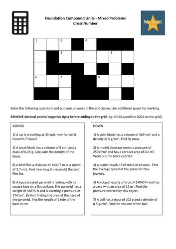 Foundation Compound Units - Mixed Problems Cross Number