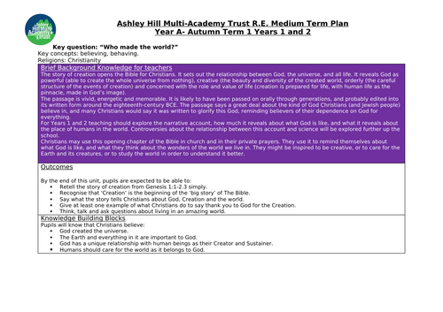 KS1 RE Medium Term Plan - Who Made the World?