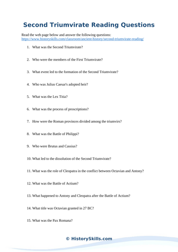 Second Triumvirate Reading Questions Worksheet