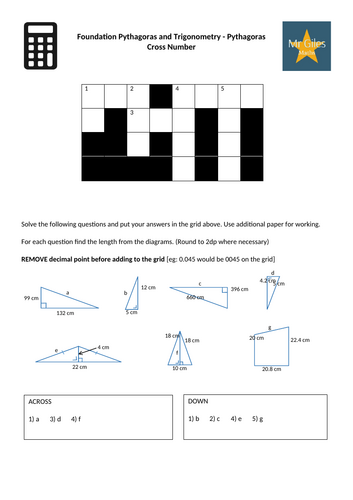 Foundation Pythagoras and Trigonometry - Pythagoras Cross Number