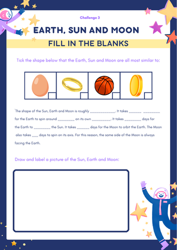 Earth, Moon and Sun Differentiated Worksheets