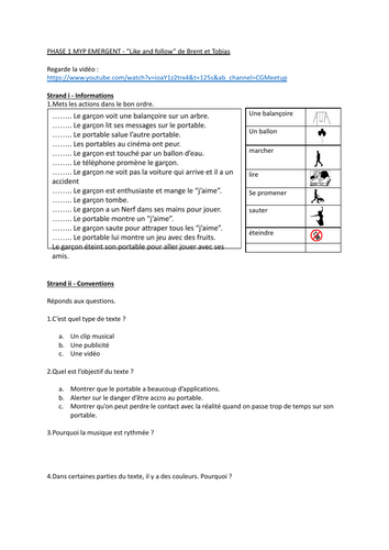 FRENCH Worksheet Activity Social Media Like and Follow