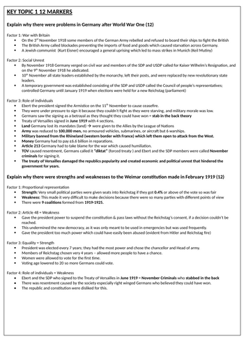 EDEXCEL GCSE HISTORY Germany 12 Marker Plans