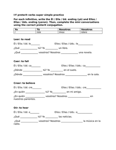 I-Y preterit verbs super simple practice