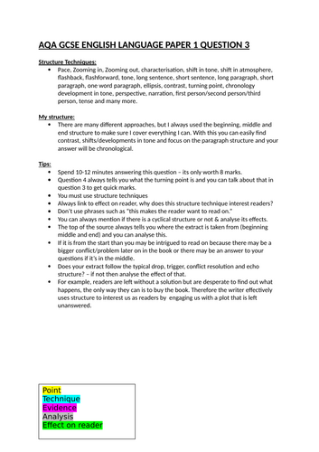 AQA GCSE English Language P1 Q3 Structure