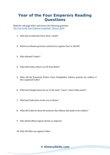 Year of the Four Emperors Reading Questions Worksheet