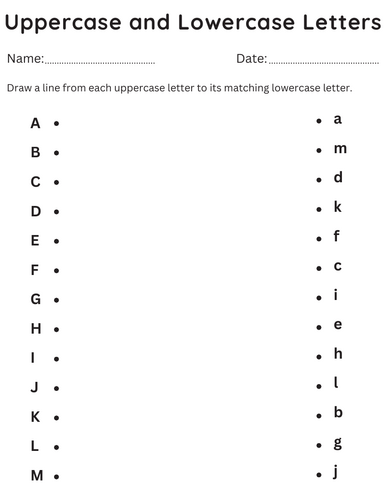 printable match uppercase and lowercase letters kindergarten worksheets