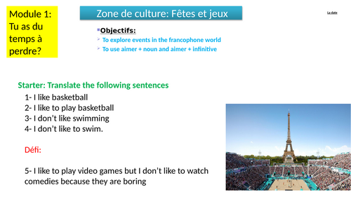 2026 New AQA GCSE French module 1 Zone de culture Fetes et jeux