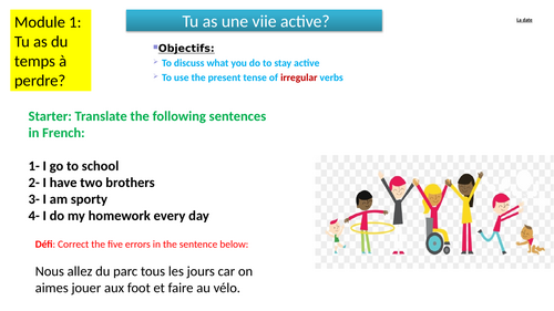 2026 New AQA GCSE French module 1 Tu as une vie active, including phonics and grammar