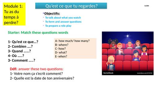 2026 New AQA GCSE French module 1 Qu'est ce que tu regardes, including phonics and grammar