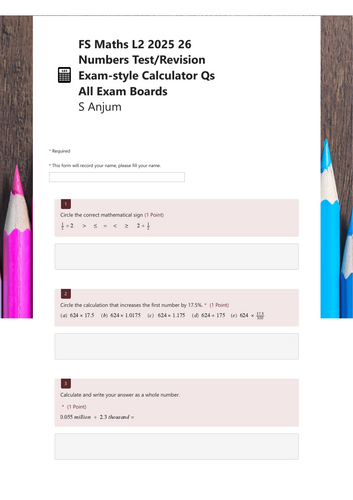 FS Maths L2 Numbers Calculator Test