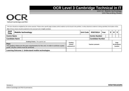 OCR Cambridge Technical Level 3 unit 12 (mobile technology) 2016