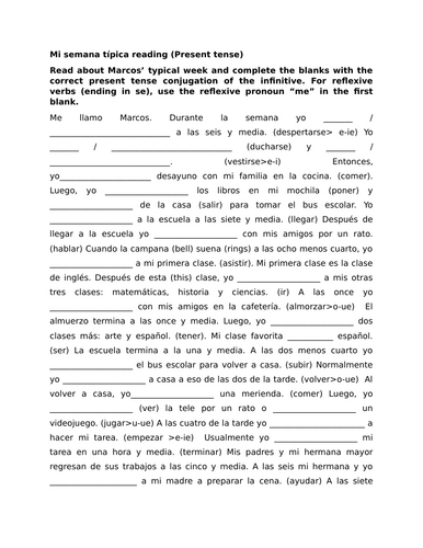 Mi semana típica reading (Present tense)